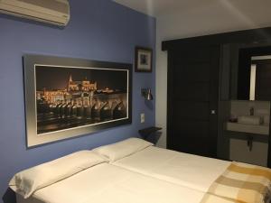 een slaapkamer met een bed met een foto aan de muur bij Hospederia Alma Andalusi in Córdoba