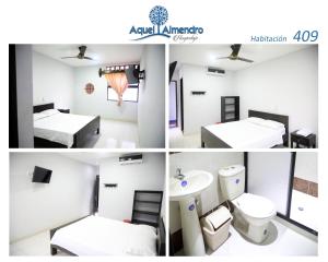 eine Collage mit vier Bildern eines Badezimmers in der Unterkunft Hospedaje Aquel Almendro in Santa Fe de Antioquia