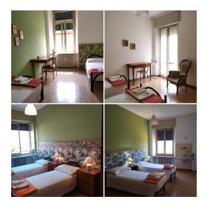 three pictures of a living room and a bedroom at Ostello delle cartiere in Toscolano Maderno