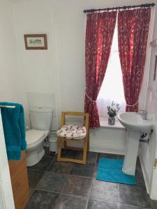 a bathroom with a toilet and a sink and a window at Sarnia holiday flats in Blackpool