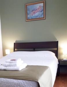 een slaapkamer met een wit bed met een foto aan de muur bij Stylish apartment near Katechaki in Athene
