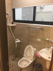 Un baño pequeño con inodoro y lavabo. en 幸福小徑民宿, en Taitung