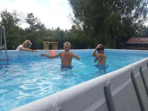 un groupe de personnes dans une piscine dans l'établissement Dworska Zagroda, à Korytowo