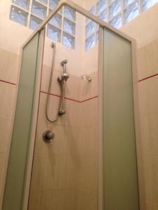 a shower in a bathroom with a glass door at Via Scappini in Rio Marina