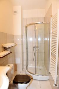 ブラショヴにあるHotel Gemaのシャワーとトイレ付きのバスルーム