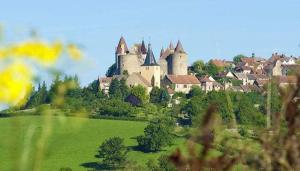 un grand château au-dessus d'un champ verdoyant dans l'établissement Logis Saint Martin, à Magny-lès-Villers