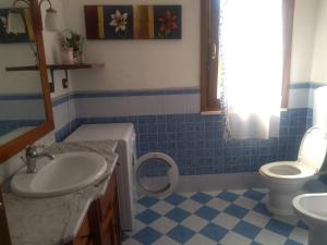 La salle de bains est pourvue d'un lavabo et de toilettes. dans l'établissement Casa delle Rose Appartamento Gelsomino, à San Mauro Pascoli