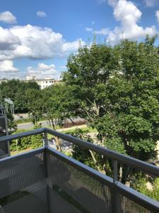 a balcony with a view of a park at Apartament Sloneczny Taras in Olsztyn