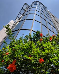 un árbol frente a un edificio de cristal alto en Hotel Martini en Verona