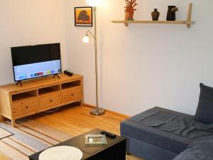 a living room with a couch and a flat screen tv at Ferienwohnung Jachmann in Schonwald im Schwarzwald