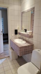 y baño con lavabo, aseo y espejo. en Dagsholm Hotell, en Färgelanda