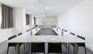 a conference room with a long table and chairs at Hotel Cristina in Naples