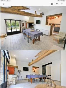 a kitchen and a living room with a table and chairs at Ouche de Gravoire Gîte in Vallet