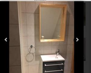 y baño con lavabo y espejo. en Gite de l'Oncle Hansi, en Colmar