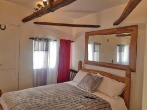 a bedroom with a bed with a mirror on the wall at Nether Oslands in Lower Swanwick