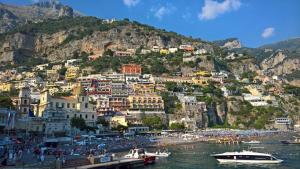 a view of positano on the amalfi coast at Casa Vacanze Archi Medievali in Salerno