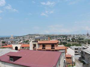 Cette chambre offre une vue sur une ville dotée d'un toit rouge. dans l'établissement Apartment Panorama, à Tbilissi