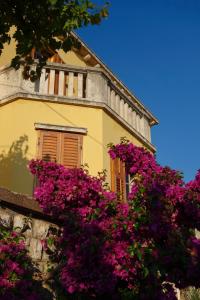 um edifício com flores roxas em frente em Villa Matilda em Dubrovnik