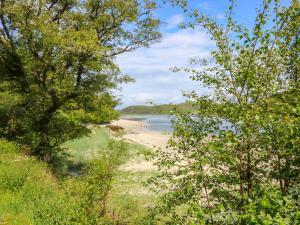 a view of a beach through the trees at 2 Tougal in Mallaig
