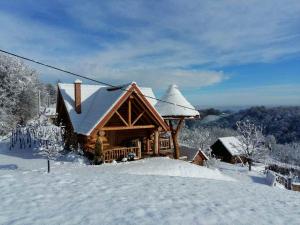a log cabin with snow on the roof at Kuća za odmor “Mita” in Sveti Martin na Muri