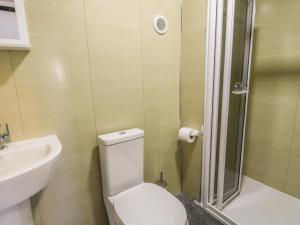 une salle de bain avec toilettes, lavabo et douche dans l'établissement Falconers Cottage, à Holyhead 20 autres photos