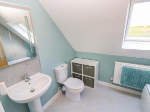 ミルフォード・ヘブンにあるMill Viewの白いトイレと洗面台のあるバスルーム +13枚の写真