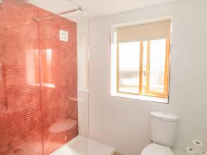 ein Badezimmer mit Dusche und Toilette und einem Fenster in der Unterkunft Cider Cottage in Stratford-upon-Avon + 11 Fotos