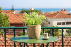 a plant on a table with a cup on a balcony at Your Place in Estoril in Estoril +47 photos