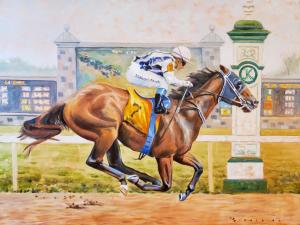 a painting of a jockey riding a horse at Cozy and Spacious-4 Bedrooms Townhouse in Lexington