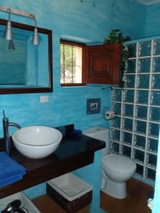 Baño azul con lavabo y aseo en Sol Y Brisa, en Sant Francesc Xavier