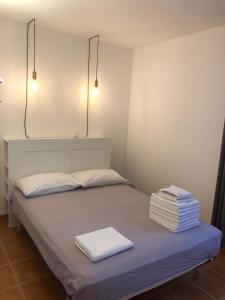 Una cama en una habitación con dos toallas. en Appartement dans la résidence LES MAZETS DE CAMARGUE, en Arles