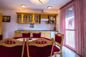 ハイドゥソボスローにあるKis-Gast Panoráma Apartmanのキッチン(テーブル、椅子付)