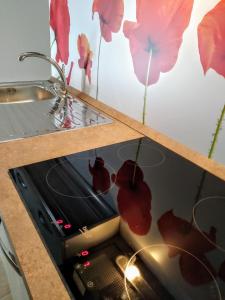 ヴェーリエにあるCasa Vacanza Salentoの洗面台の横のカウンター下の電子レンジ