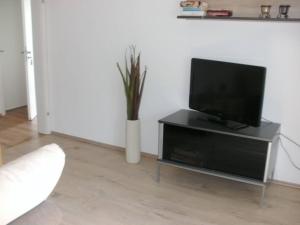 a living room with a flat screen tv on a stand at roggele bei beck in Stetten
