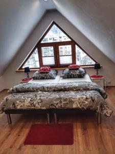 クリニツァ・ズドルイにあるRusalkaの大きな窓付きの客室のベッド1台分です。
