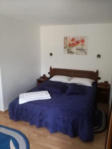 a bedroom with a bed with a blue comforter at PEL FLORA in Bran