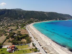 an aerial view of a beach and the ocean at Villa Ioli in Lefkada Town