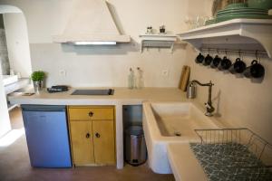 a kitchen with a sink and a counter top at To Spiti mas in Sougia