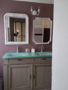 ein Bad mit einem Waschbecken und einem Spiegel in der Unterkunft appartement Vintage a l ancienne forge in Muhlbach-sur-Munster
