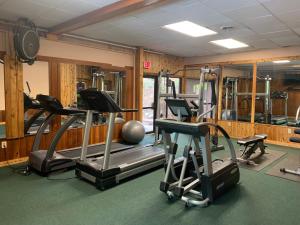 einen Fitnessraum mit mehreren Laufbändern und Heimtrainern in der Unterkunft Indian Head Resort in Lincoln