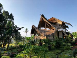 een huis met een rieten dak bij Bamboo & B in Licin