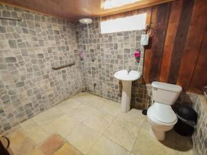 a bathroom with a toilet and a sink at Batsu EcoLodge & Coffee Farm in San Ramón
