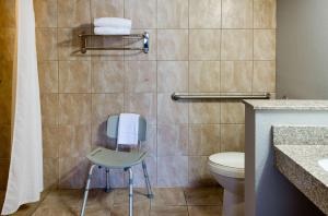 a bathroom with a toilet and a chair in it at Rodeway Inn Panama City in Panama City