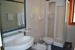 a bathroom with a sink and a toilet and a shower at Hotel Danila in Portoferraio