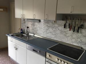 cocina con fregadero y encimera en Ferienwohnung Rhön, en Bastheim