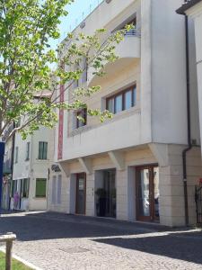 アドリアにあるHotel Leon Biancoの市道の白い大きな建物