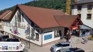 an overhead view of a building with a red roof at QM Apartment in Triberg