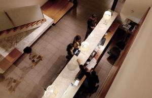 an overhead view of a group of people in a kitchen at Onix Rambla in Barcelona