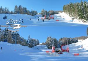 two pictures of a ski slope with people on it at La Piccola Oasi Toscana in Bagni di Lucca