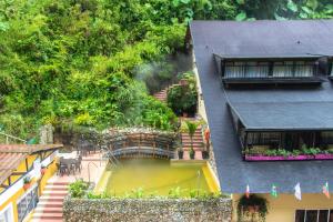 a view from a balcony of a garden area at Termales Santa Rosa De Cabal in Santa Rosa de Cabal
